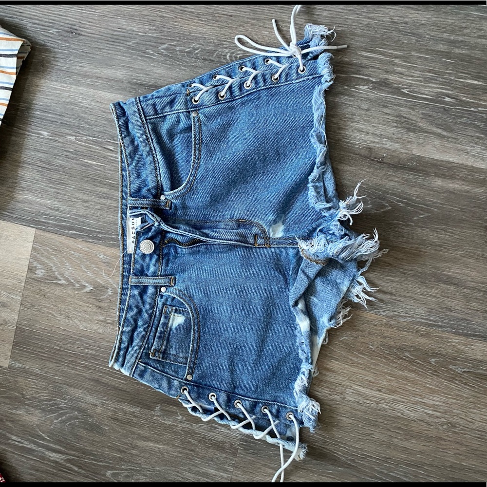 adorable half bleach washed jean shorts